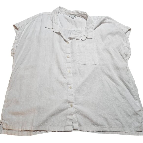 Orvis Womens Oversized White Linen Blend Button-Up Shirt - Picture 3 of 13